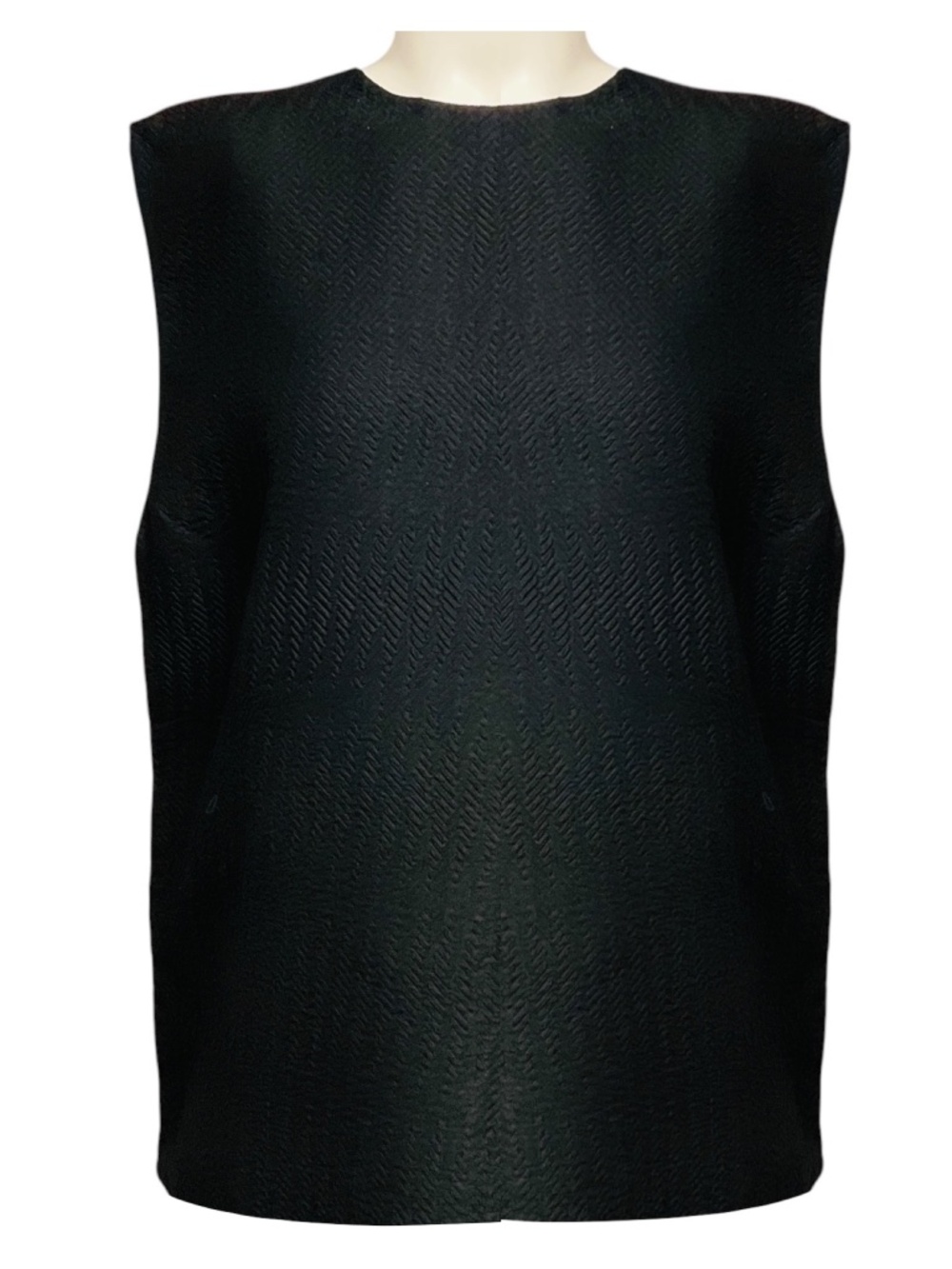 PRADA BLACK TEXTURED TONAL HERRINGBONE SLEEVELESS SILK TOP